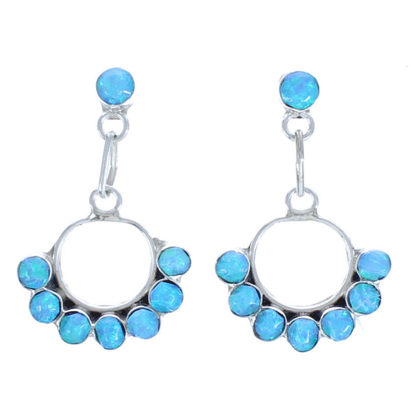 Zuni Blue Opal Sterling Silver Post Dangle Earrings BX119605