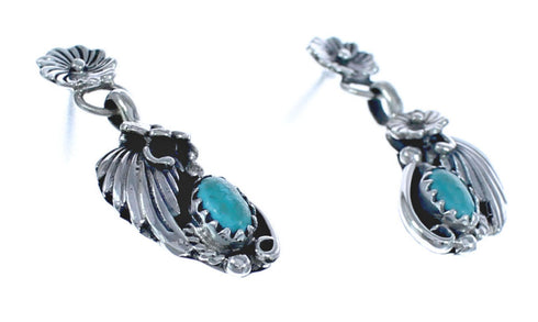 Leaf Turquoise Sterling Silver American Indian Post Dangle Earrings BX119616