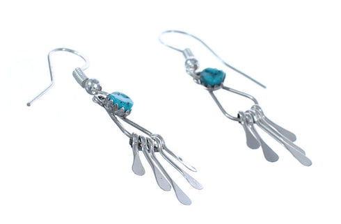 Native American Turquoise Authentic Sterling Silver Hook Dangle Earrings BX119617
