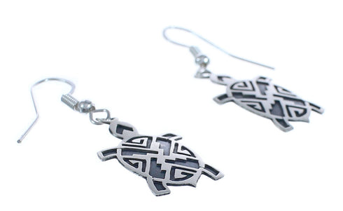 Sterling Silver Overlay Turtle Navajo Hook Dangle Earrings BX119619