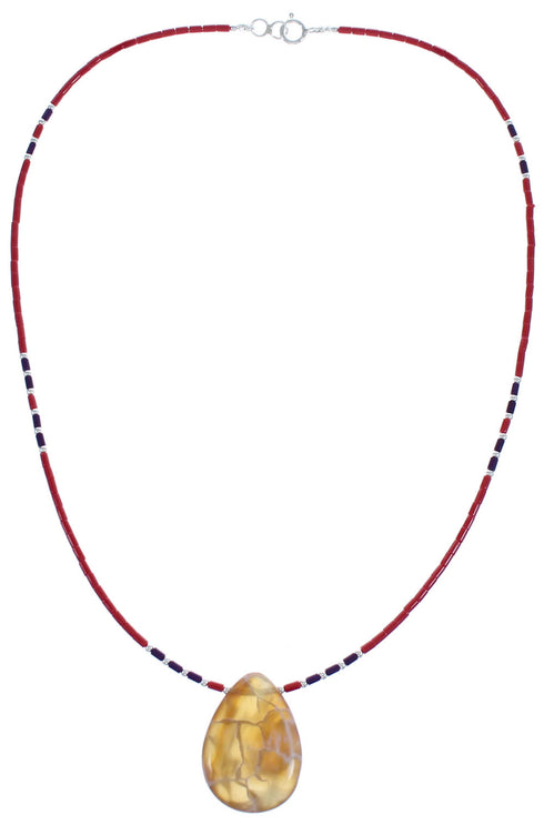 Coral And Sugilite Southwestern Agate Sterling Silver Beaded Necklace BX120719