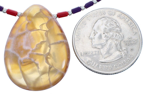 Coral And Sugilite Southwestern Agate Sterling Silver Beaded Necklace BX120719