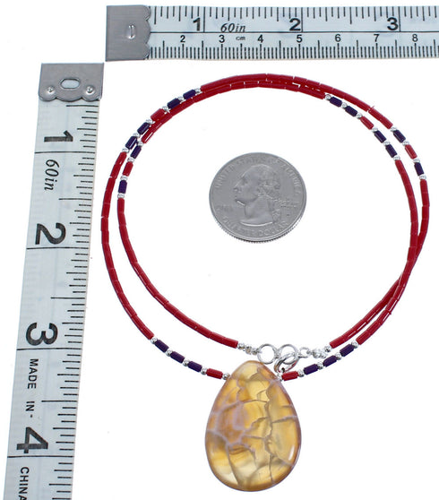 Coral And Sugilite Southwestern Agate Sterling Silver Beaded Necklace BX120719