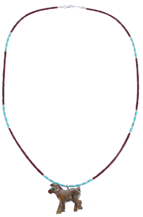 Southwestern Genuine Sterling Silver Multicolor Bead Horse Necklace BX120726