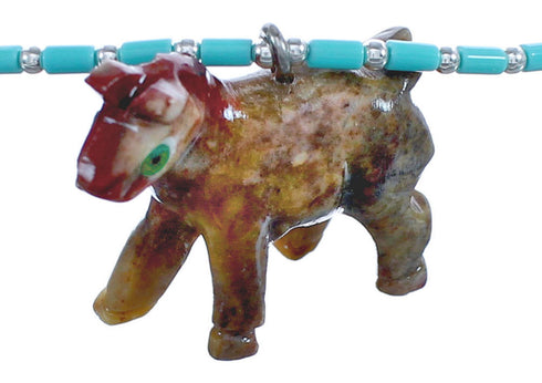 Southwestern Genuine Sterling Silver Multicolor Bead Horse Necklace BX120726