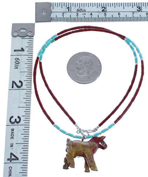 Southwestern Genuine Sterling Silver Multicolor Bead Horse Necklace BX120726