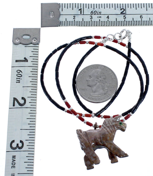 Authentic Sterling Silver And Multicolor Southwest Bead Horse Necklace BX120729