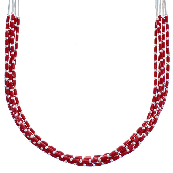 Southwestern Coral Liquid Sterling Silver 5-Strand Necklace BX120689