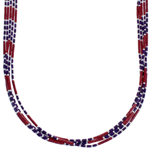 Coral And Sugilite Hand Strung Liquid Sterling Silver 5-Strand Necklace BX120691