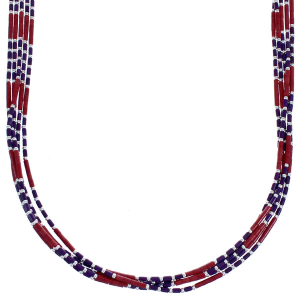 Coral And Sugilite Hand Strung Liquid Sterling Silver 5-Strand Necklace BX120691