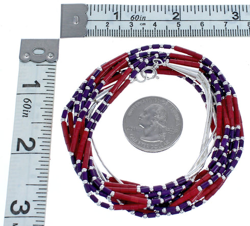 Coral And Sugilite Hand Strung Liquid Sterling Silver 5-Strand Necklace BX120691