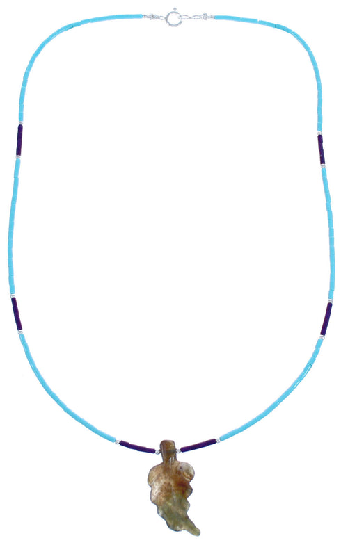 Multicolor Bead Southwestern Authentic Sterling Silver Leaf Necklace BX120795