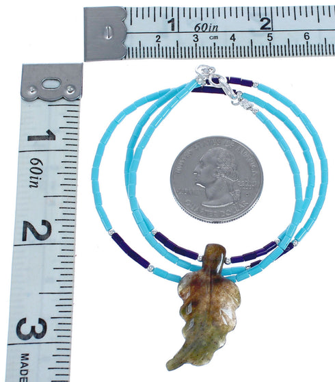 Multicolor Bead Southwestern Authentic Sterling Silver Leaf Necklace BX120795