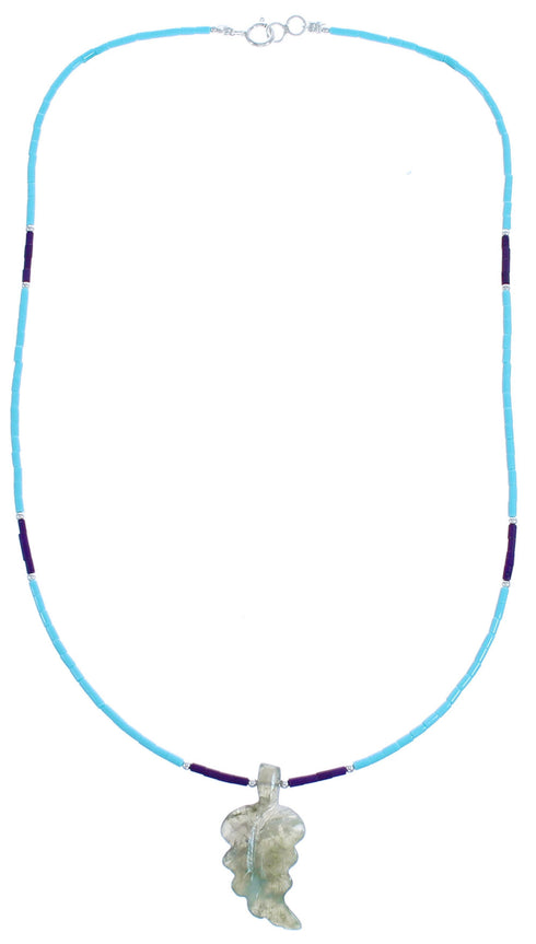 Southwestern Genuine Sterling Silver Multicolor Bead Leaf Necklace BX120796