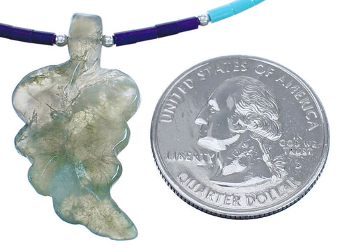 Southwestern Genuine Sterling Silver Multicolor Bead Leaf Necklace BX120796