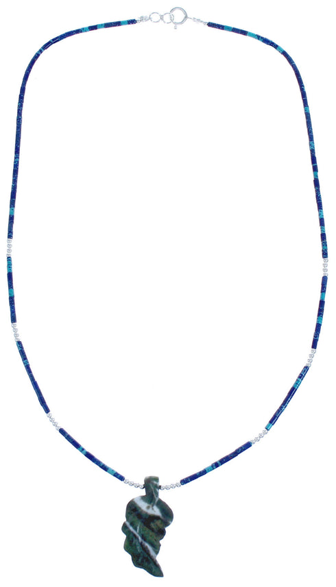 Southwest Azurite And Jasper Bead Sterling Silver Leaf Necklace BX120798