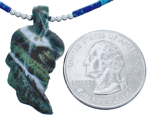 Southwest Azurite And Jasper Bead Sterling Silver Leaf Necklace BX120798