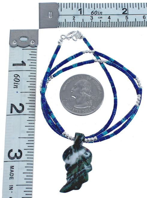 Southwest Azurite And Jasper Bead Sterling Silver Leaf Necklace BX120798