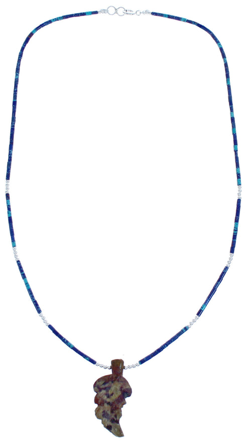 Southwest Sterling Silver Azurite And Jasper Leaf Bead Necklace BX120799