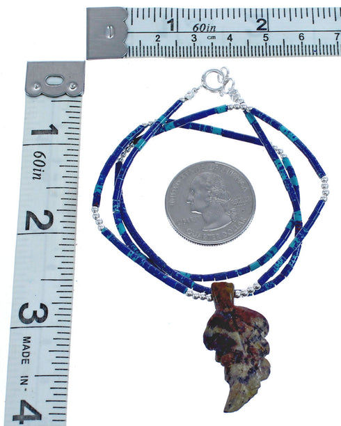 Southwest Sterling Silver Azurite And Jasper Leaf Bead Necklace BX120799