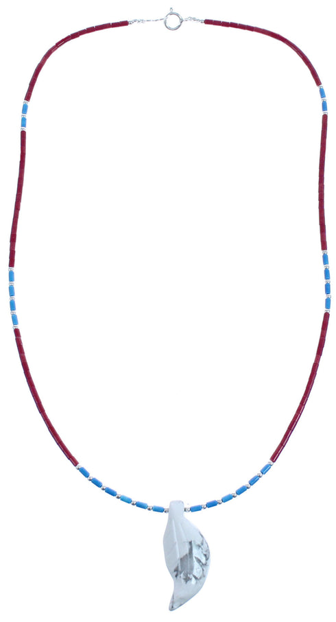 Coral And Denim Lapis Southwestern Sterling Silver Leaf Bead Necklace BX120807