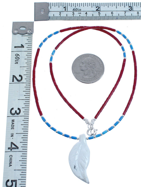 Coral And Denim Lapis Southwestern Sterling Silver Leaf Bead Necklace BX120807