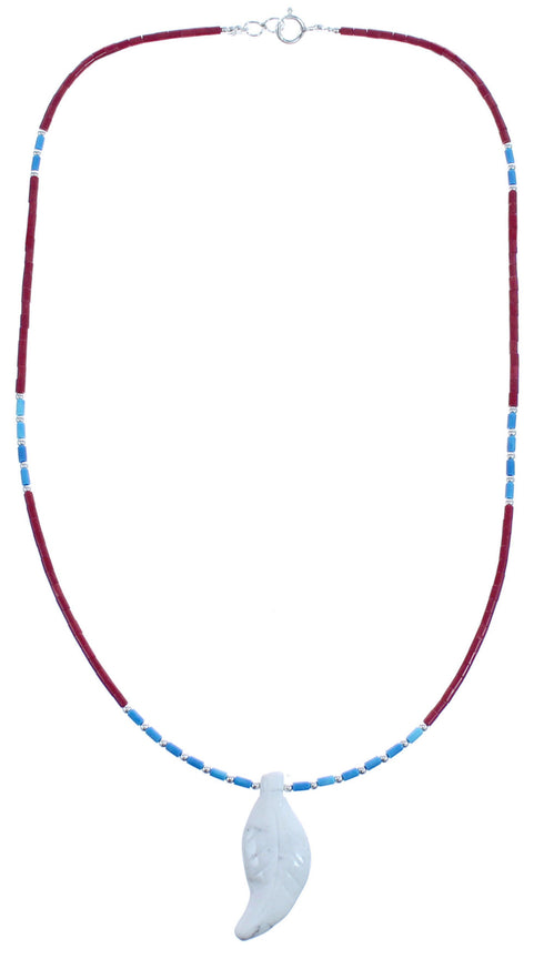 Southwestern Coral And Denim Lapis Sterling Silver Leaf Bead Necklace BX120809