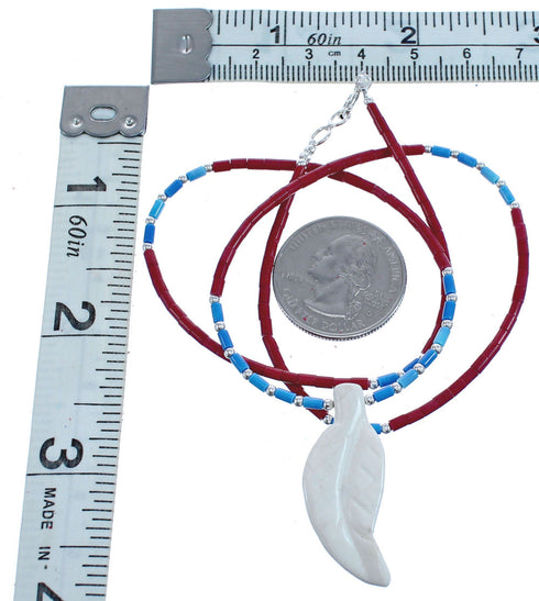 Southwestern Coral And Denim Lapis Sterling Silver Leaf Bead Necklace BX120809