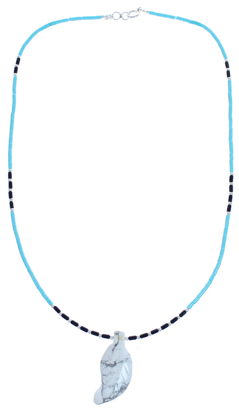 Sterling Silver Turquoise And Onyx Leaf Bead Necklace BX120803