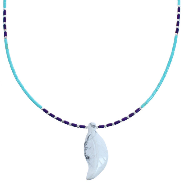 Authentic Sterling Silver Turquoise And Sugilite Leaf Southwestern Bead Necklace BX120814