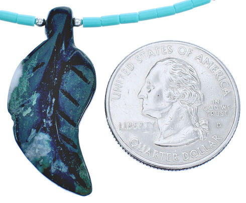 Southwestern Turquoise And Multicolor Sterling Silver Leaf Bead Necklace BX120818