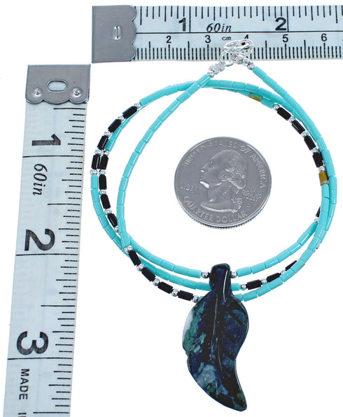 Southwestern Turquoise And Multicolor Sterling Silver Leaf Bead Necklace BX120818