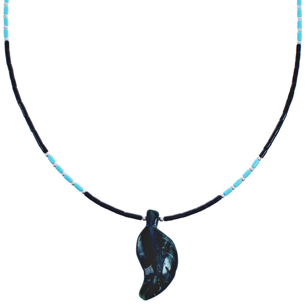 Onyx And Multicolor Sterling Silver Leaf Bead Necklace BX120823