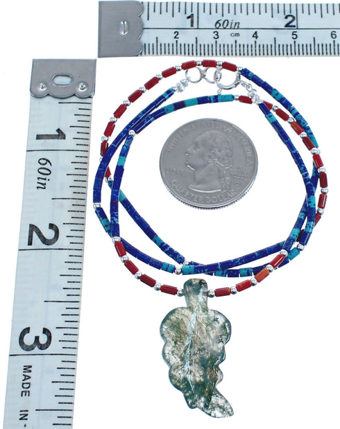 Azurite And Multicolor Sterling Silver Leaf Bead Necklace BX120831