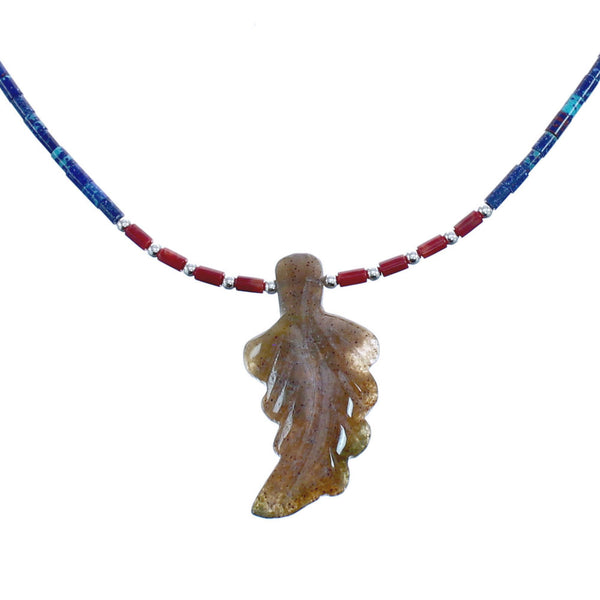 Southwestern Genuine Sterling Silver Azurite And Multicolor Leaf Bead Necklace BX120834