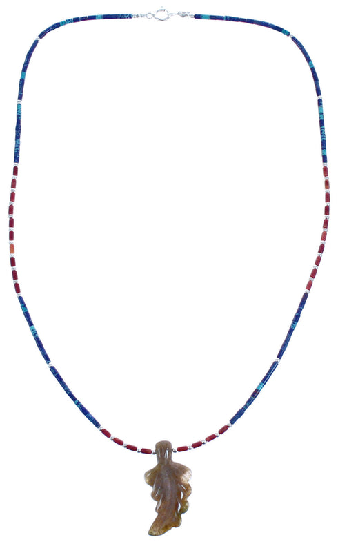 Southwestern Genuine Sterling Silver Azurite And Multicolor Leaf Bead Necklace BX120834