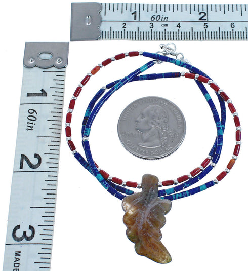 Southwestern Genuine Sterling Silver Azurite And Multicolor Leaf Bead Necklace BX120834