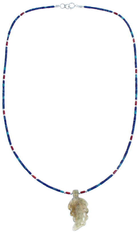 Sterling Silver Authentic Southwestern Multicolor And Azurite Leaf Bead Necklace BX120836