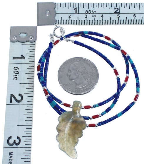 Sterling Silver Authentic Southwestern Multicolor And Azurite Leaf Bead Necklace BX120836
