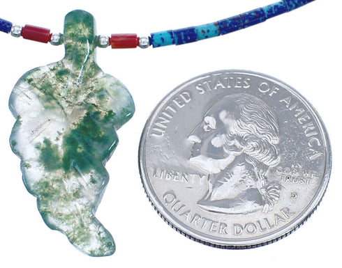 Genuine Sterling Silver Southwestern Multicolor And Azurite Leaf Bead Necklace BX120837