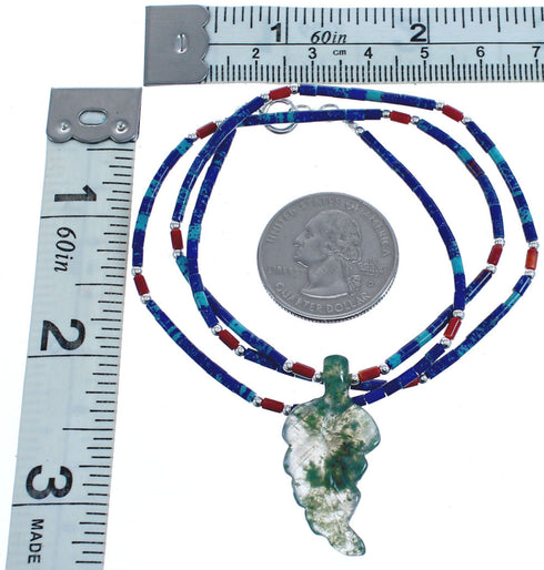 Genuine Sterling Silver Southwestern Multicolor And Azurite Leaf Bead Necklace BX120837