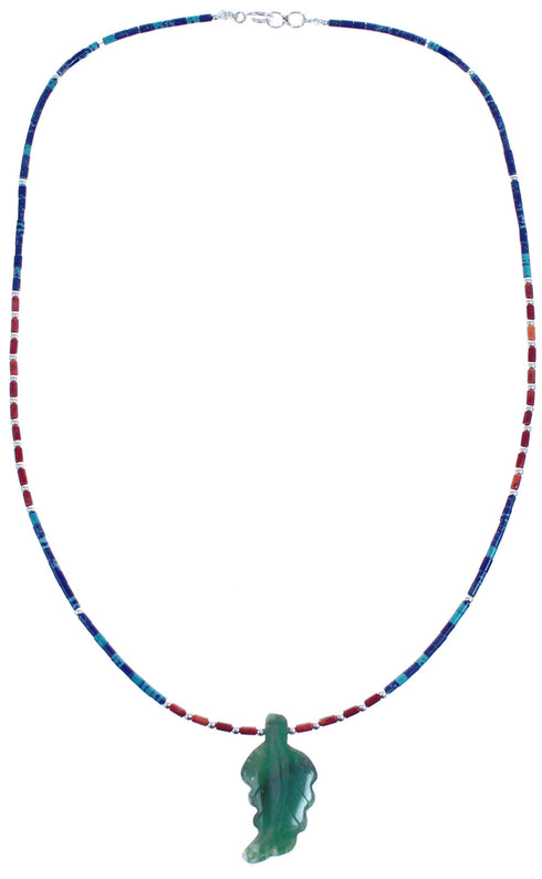 Sterling Silver Bead Multicolor And Azurite Leaf Necklace BX120838
