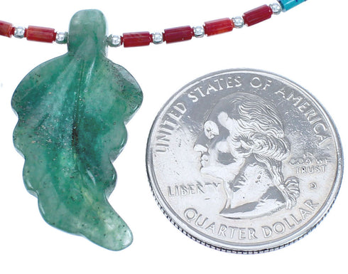 Sterling Silver Bead Multicolor And Azurite Leaf Necklace BX120838