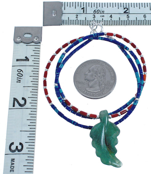 Sterling Silver Bead Multicolor And Azurite Leaf Necklace BX120838