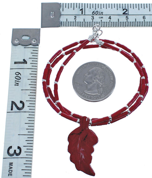 Sterling Silver Coral And Agate Bead Leaf Necklace BX120840