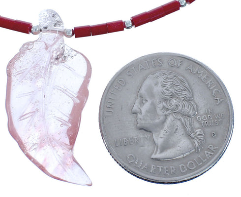 Sterling Silver Southwestern Coral And Agate Bead Leaf Necklace BX120841