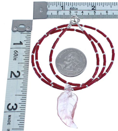 Sterling Silver Southwestern Coral And Agate Bead Leaf Necklace BX120841