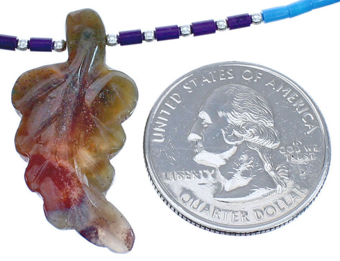Sterling Silver Denim Lapis And Sugilite Bead Leaf Necklace BX120844