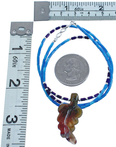 Sterling Silver Denim Lapis And Sugilite Bead Leaf Necklace BX120844