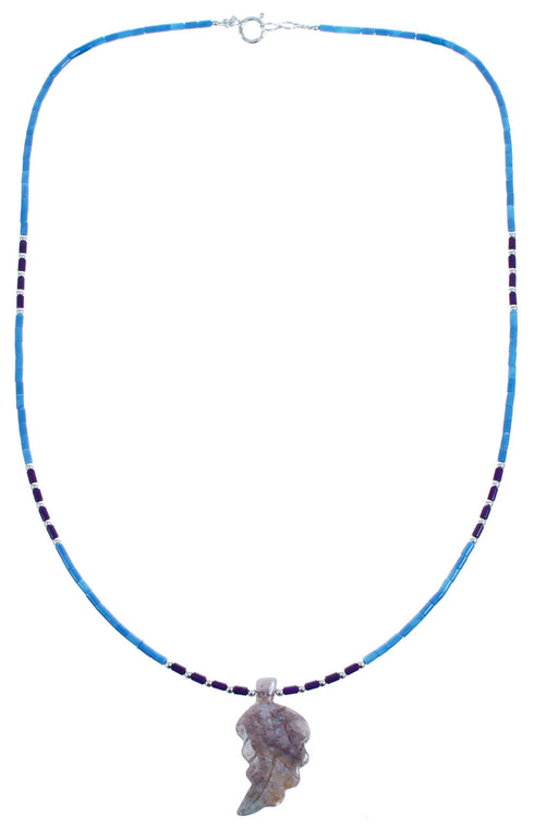 Authentic Sterling Silver Denim Lapis And Sugilite Bead Leaf Necklace BX120845